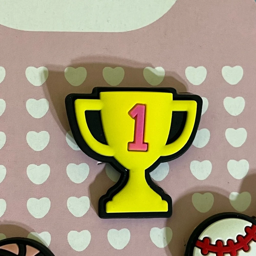 NEW 4 Sports-Themed Charms Jibbitz Set: tennis, baseball, basketball, trophy